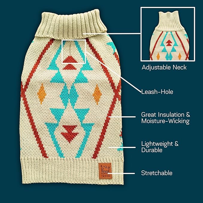 Cozy Acrylic Dog Sweater for Outdoor Adventures—Breathable & Insulating Knit—Classic Fit—Backpacking Gear for Dogs—Dog Hiking Gear—Dog Camping Gear (Medium, Indigenous)