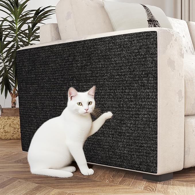 Decotalk Cat Wall Scratcher Black Wall Mounted Cat Scratcher Adhesive Peel and Stick Carpet Scratching Mat for Walls Corner 12"x78.7" Adhesive Black Cats Corner Scratchers for Indoor Cats Scratch Post