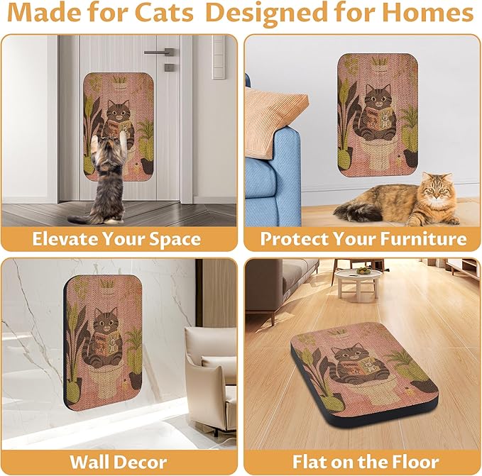 Art Cat Scratcher, Wall-Mountable Cat Scratching Board, Cat Wall Scratcher 16.7x11x1 Inch Cat Scratch Pad and Cat Scratchers for Indoor Cats Toy Furniture Protector（Pink）