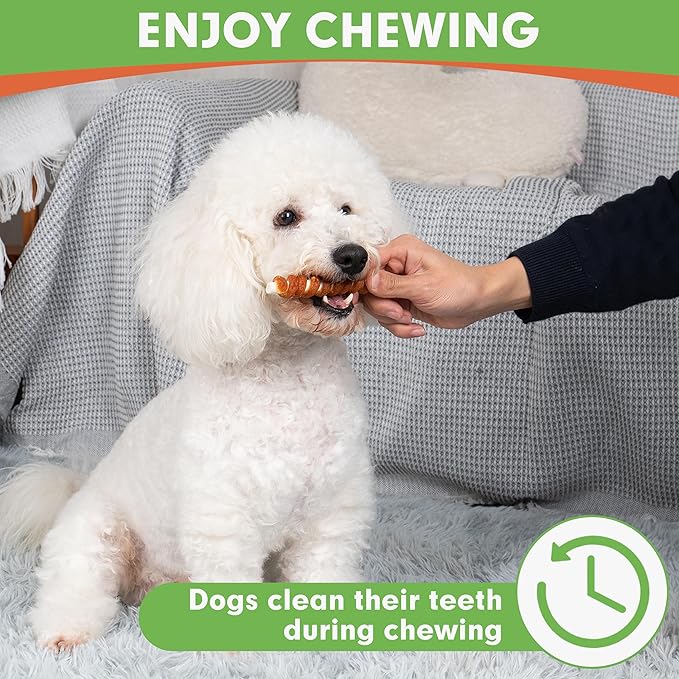MON2SUN Dog Treats, 5 Inch Chicken Wrapped Rawhide Sticks, Rawhide Twist for Small Dogs, Promotes Dental Health Chew, 20oz (25 Count-Pack of 1)