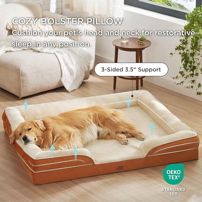 Bedsure XXL Orthopedic Dog Bed for Extra Large Dogs - Washable Giant Dog Cat Bed Waterproof, Comfort Dogs Couch Sofa with Washable Removable Cover, Pet Bed with Nonskid Bottom, Ember Clay, 52"
