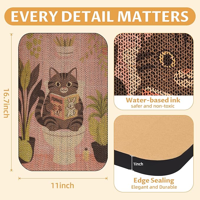 Art Cat Scratcher, Wall-Mountable Cat Scratching Board, Cat Wall Scratcher 16.7x11x1 Inch Cat Scratch Pad and Cat Scratchers for Indoor Cats Toy Furniture Protector（Pink）