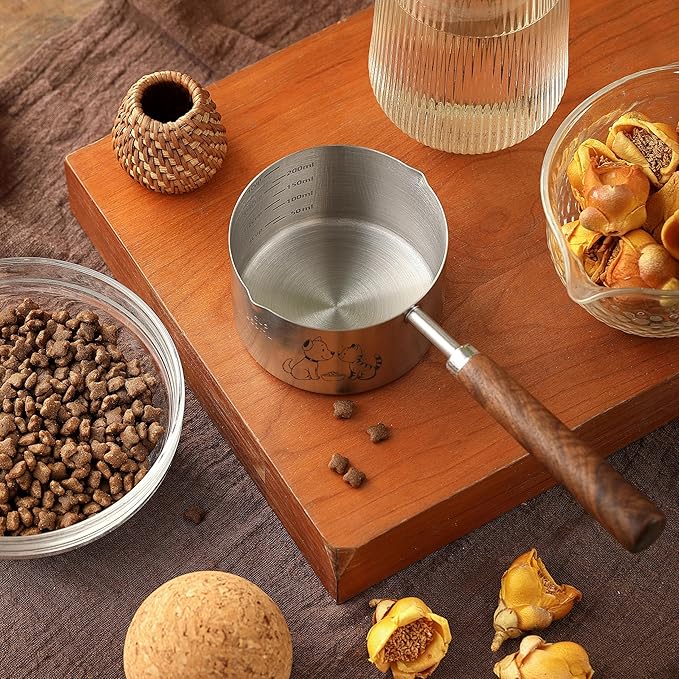 1 Cup Dog Cat Food Scoop, OHOLA Stainless Steel Dog Food Measuring Cup, Precision Scale Measurements (Stylish Pattern)